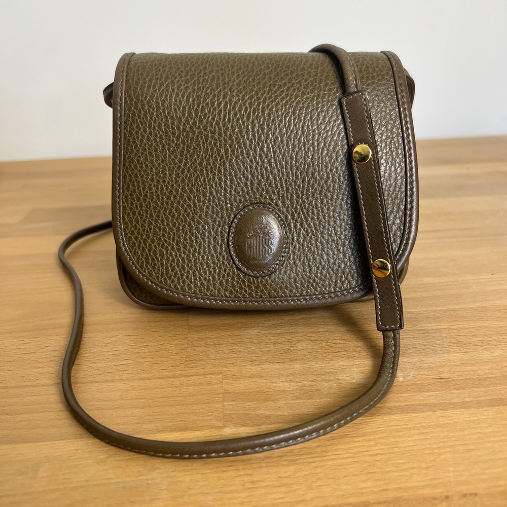 Vintage Mark Cross Olive Green Pebbled Leather Crossbody Bag Small Made in Italy